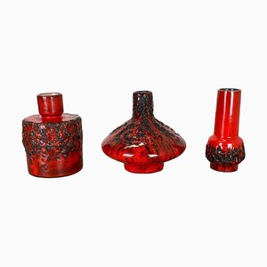 German Studio Pottery Vase Objects in Red Black Ceramic from Otto Keramik, 1970, Set of 3-QZ-1256069