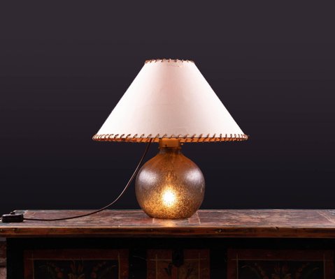 German Table Lamp in Amber Murano Glass & Brass by Peill & Putzler, 1960s-DEK-932693