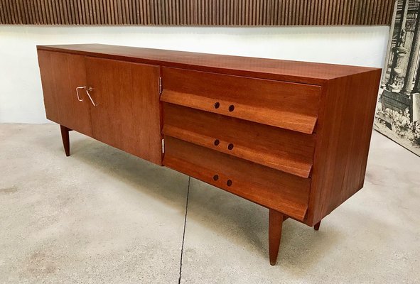 German Teak Sideboard with Brass Handles, 1950s-JP-698635