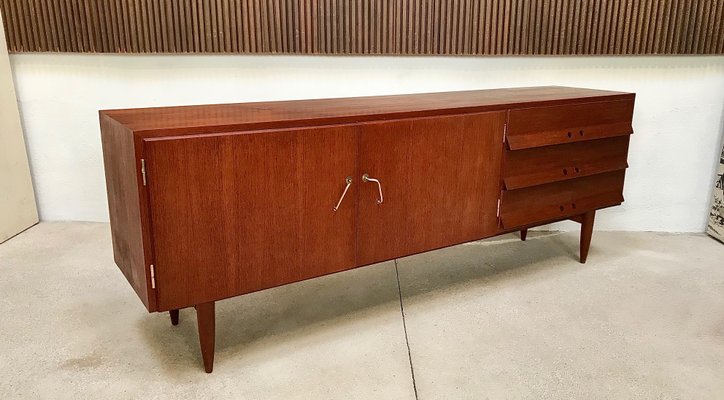 German Teak Sideboard with Brass Handles, 1950s-JP-698635