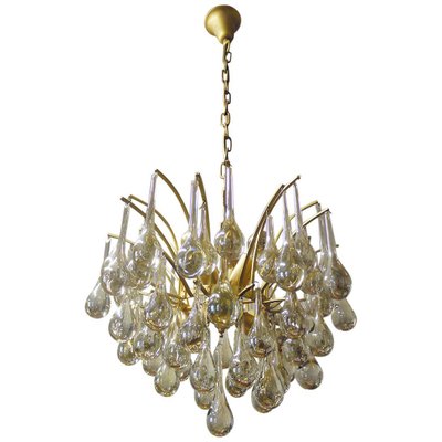 German Teardrop Chandelier in Murano Glass and Brass from Palwa, 1970s-DEK-932423