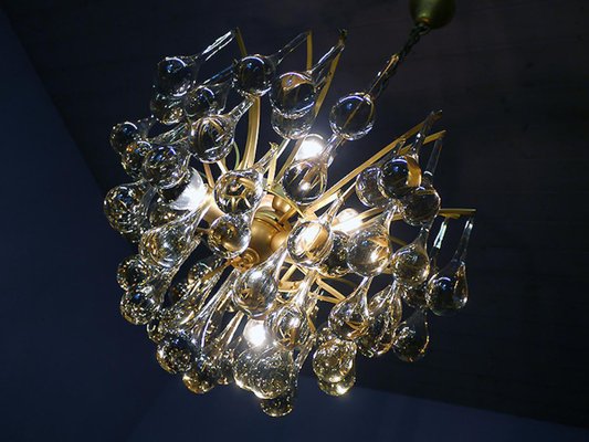 German Teardrop Chandelier in Murano Glass and Brass from Palwa, 1970s-DEK-932423