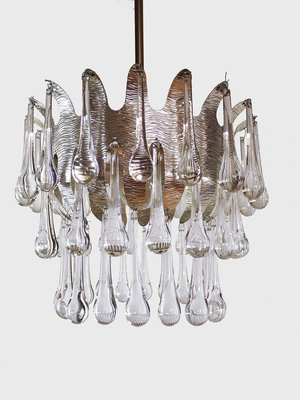 German Teardrop Chandelier in Murano Glass and Silver Brass from Palwa, 1970s-DEK-932425