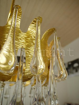 German Teardrop Chandelier in Murano Glass & Gilt-Brass from Palwa, 1970s-DEK-932426