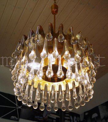 German Teardrop Chandelier in Murano Glass & Gilt-Brass from Palwa, 1970s-DEK-932426