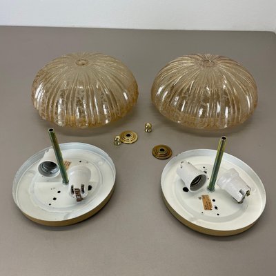 German Textured Amber Glass Wall Lights, 1970s, Set of 2-QZ-1819701