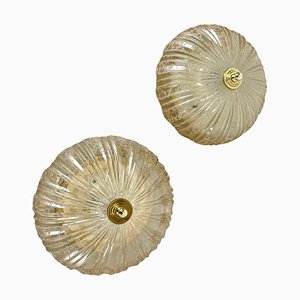 German Textured Amber Glass Wall Lights, 1970s, Set of 2-QZ-1819701