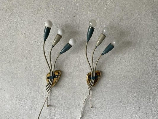 German Three-Headed Sputnik Sconces in Blue and White Metal, 1950s-RDS-1416238