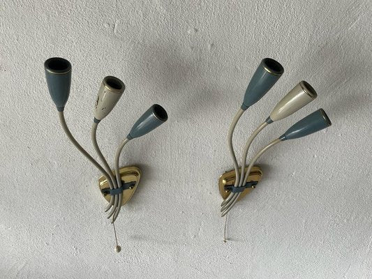 German Three-Headed Sputnik Sconces in Blue and White Metal, 1950s-RDS-1416238