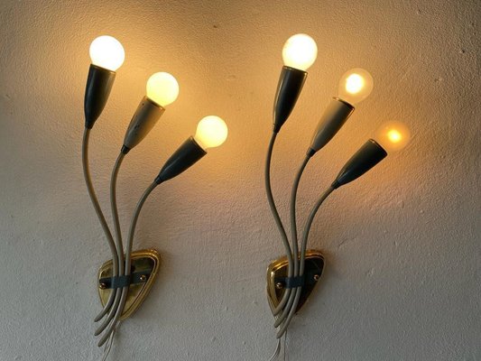 German Three-Headed Sputnik Sconces in Blue and White Metal, 1950s-RDS-1416238