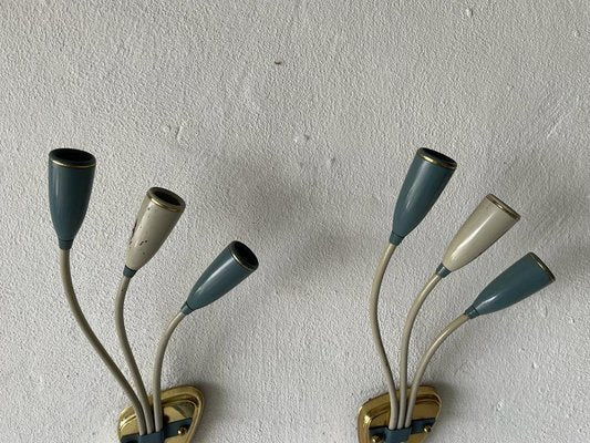 German Three-Headed Sputnik Sconces in Blue and White Metal, 1950s-RDS-1416238