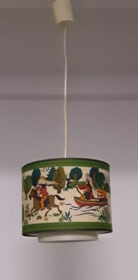 German Vintage Ceiling Lamp with Painted Fabric Screen, 1970s-HOI-1088880