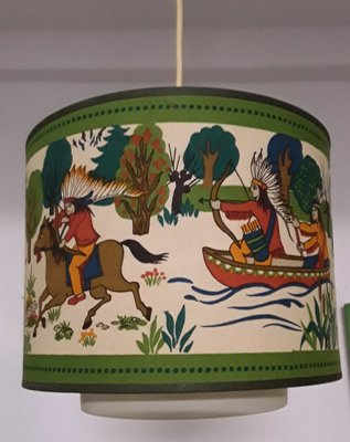 German Vintage Ceiling Lamp with Painted Fabric Screen, 1970s-HOI-1088880