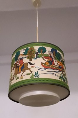 German Vintage Ceiling Lamp with Painted Fabric Screen, 1970s-HOI-1088880