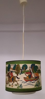 German Vintage Ceiling Lamp with Painted Fabric Screen, 1970s-HOI-1088880