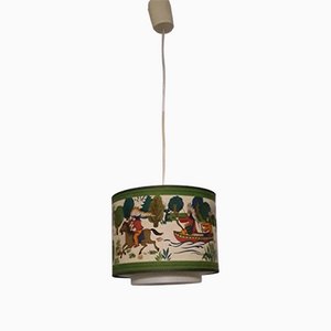 German Vintage Ceiling Lamp with Painted Fabric Screen, 1970s-HOI-1088880