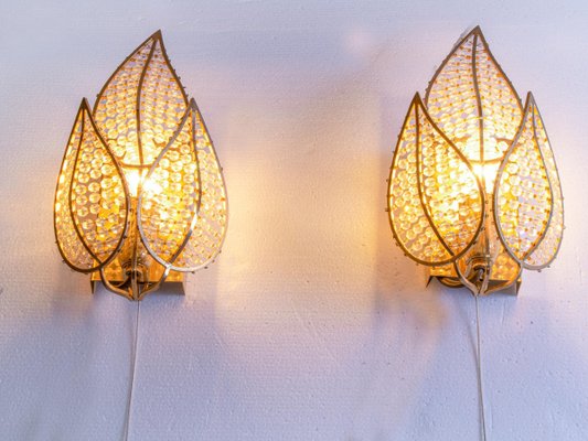 German Wall Sconces in Crystal & Gilt Brass from Palwa, 1960s, Set of 2-DEK-932744