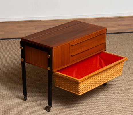 German Walnut Sewing Table on Wheels from Horn, 1960s-JE-1185102