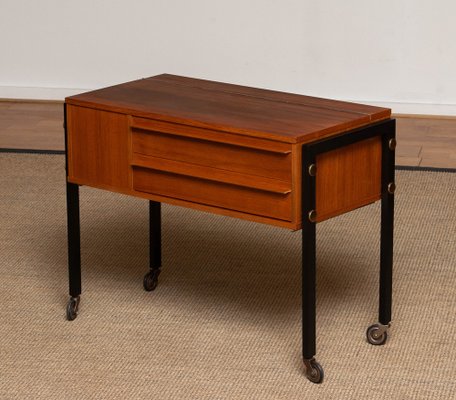 German Walnut Sewing Table on Wheels from Horn, 1960s-JE-1185102