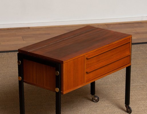 German Walnut Sewing Table on Wheels from Horn, 1960s-JE-1185102