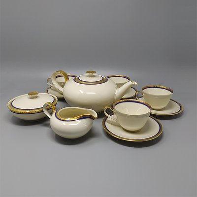 German White, Blue and Gold Porcelain Tea Set/Coffee Set, 1950s, Set of 11-QGR-963822