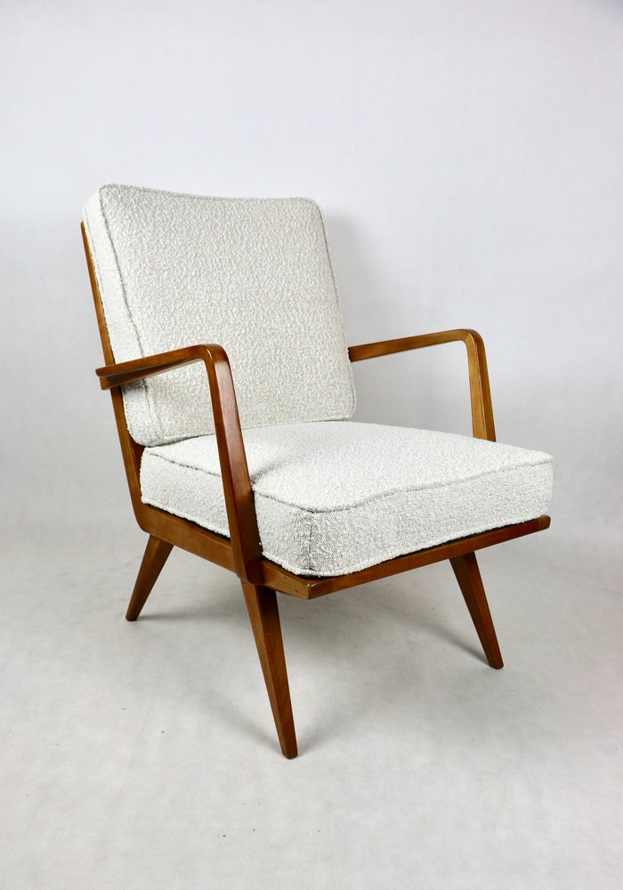 German White Bouclé Lounge Chair, 1970s