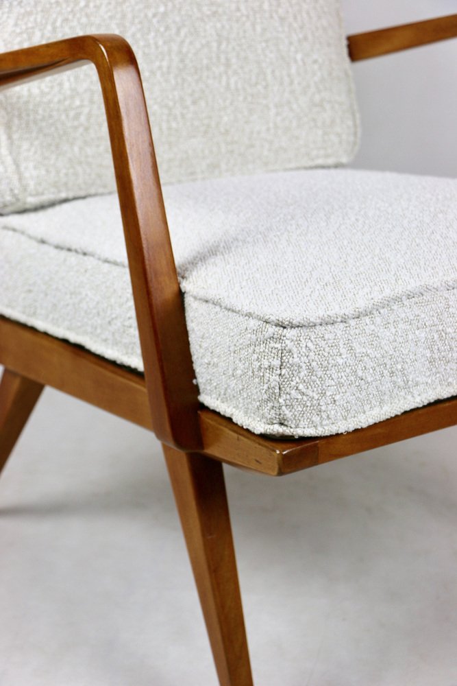 German White Bouclé Lounge Chair, 1970s