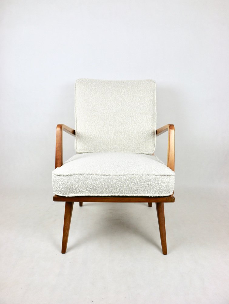 German White Bouclé Lounge Chair, 1970s