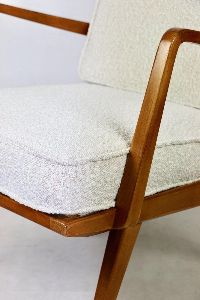 German White Bouclé Lounge Chair, 1970s