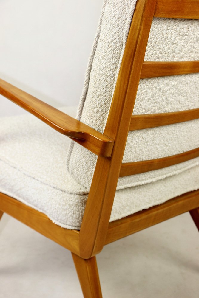 German White Bouclé Lounge Chair, 1970s