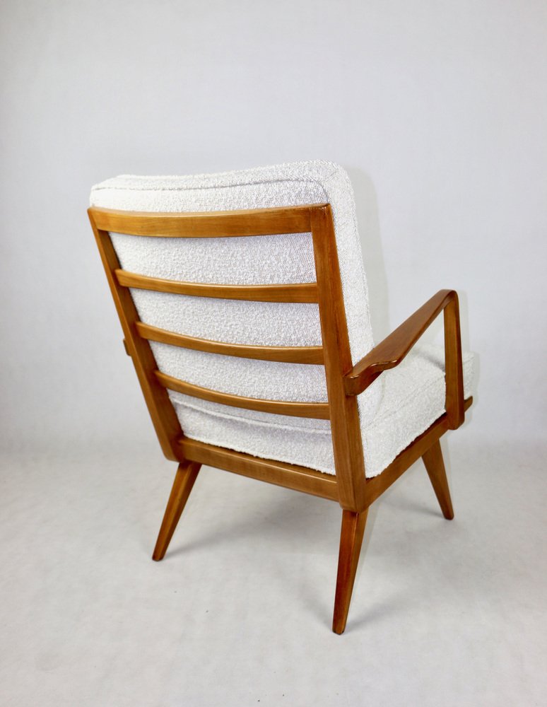 German White Bouclé Lounge Chair, 1970s