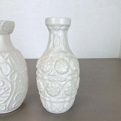 German White Floral Fat Lava Op Art Pottery Vase from BAY Ceramics, Set of 2-QZ-1257935