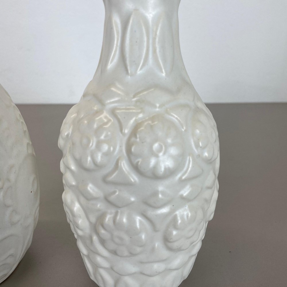 German White Floral Fat Lava Op Art Pottery Vase from BAY Ceramics, Set of 2-QZ-1257935