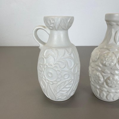 German White Floral Fat Lava Op Art Pottery Vase from BAY Ceramics, Set of 2-QZ-1257935