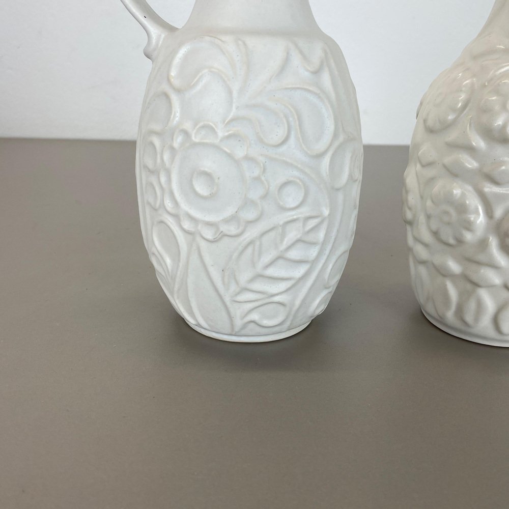 German White Floral Fat Lava Op Art Pottery Vase from BAY Ceramics, Set of 2-QZ-1257935