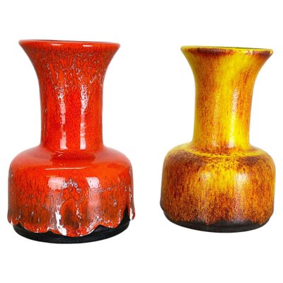 German Yellow-Red Fat Lava Pottery Vases from Jasba, 1970s, Set of 2-QZ-1161695