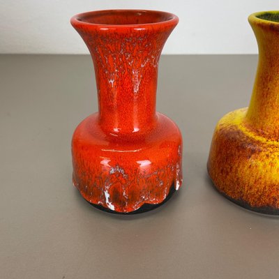 German Yellow-Red Fat Lava Pottery Vases from Jasba, 1970s, Set of 2-QZ-1161695