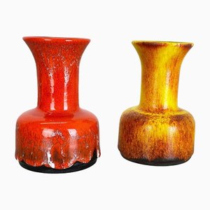 German Yellow-Red Fat Lava Pottery Vases from Jasba, 1970s, Set of 2-QZ-1161695