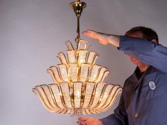 Germany Hollywood Regency Crystal & Gilt Brass Chandelier from Palwa, 1960s-DEK-990230