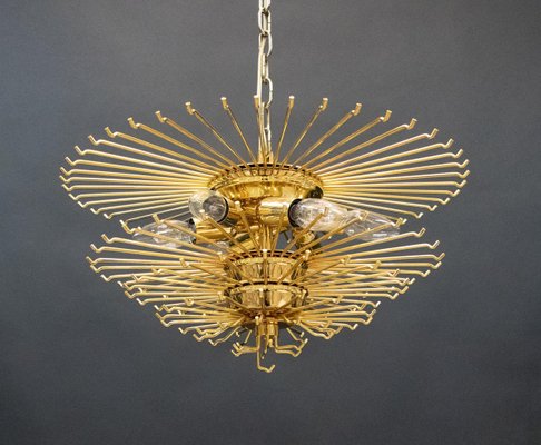 Germany Palwa Chandelier in Crystal Prism & Gilt Brass, 1960s-DEK-932415