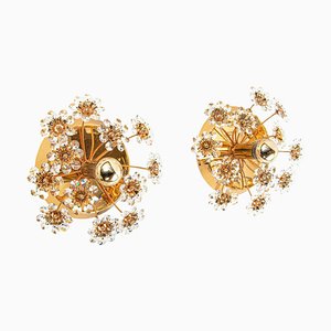 Germany Palwa Flower Wall Sconces in Faceted Crystals & Brass, 1960, Set of 2-DEK-1177866