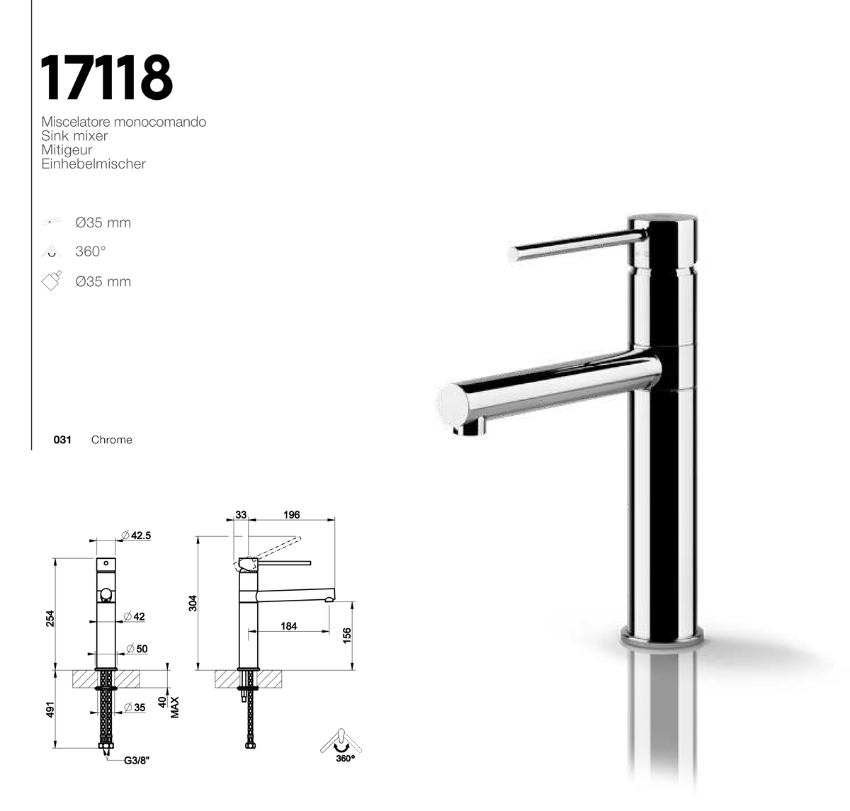 Technical Drawing - Gessi 17118