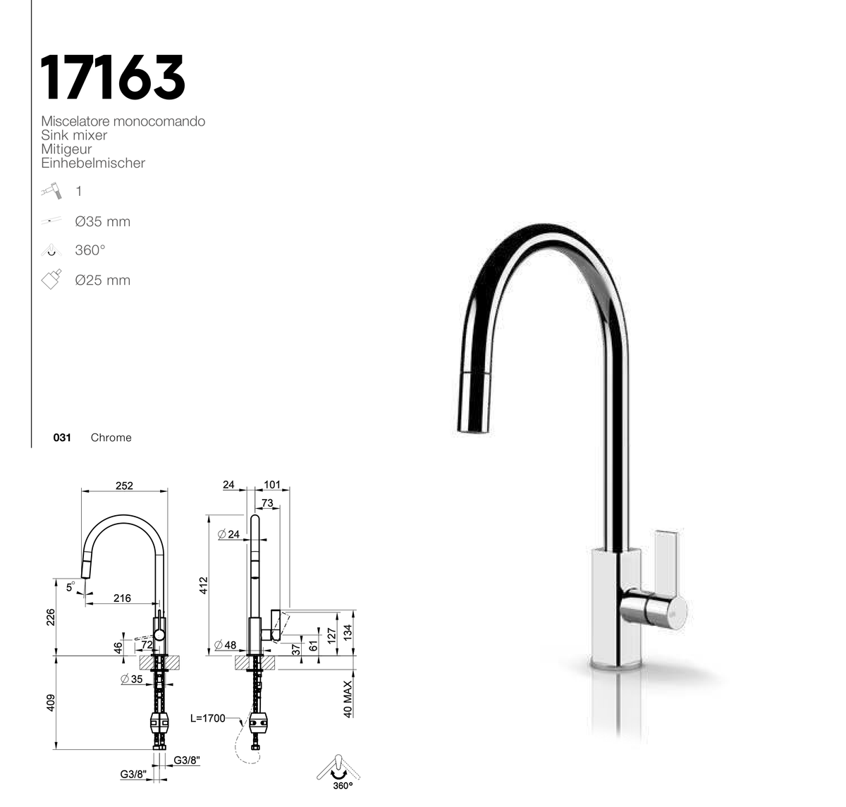 Technical Drawing - Gessi 17163