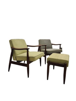 GFM-87 Armchairs with Footrest by J. Kędziorek, Poland, 1970s, Set of 3-SAK-1785203