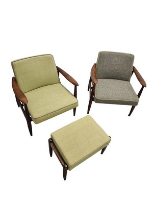 GFM-87 Armchairs with Footrest by J. Kędziorek, Poland, 1970s, Set of 3-SAK-1785203