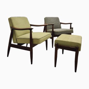 GFM-87 Armchairs with Footrest by J. Kędziorek, Poland, 1970s, Set of 3-SAK-1785203