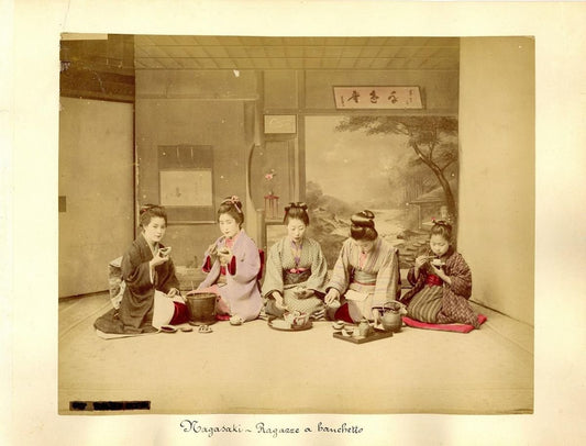 Gheishas During a Feast - Ancient Hand-Colored Albumen Print 1870/1890 1870/1890