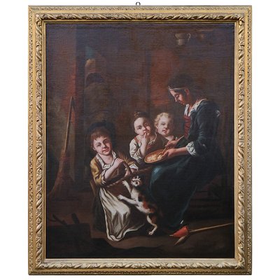 Giacomo Francesco Cipper Known as Il Todeschini, Family Scene, 1600s-1700s, Oil on Canvas, Framed-BEW-2042875