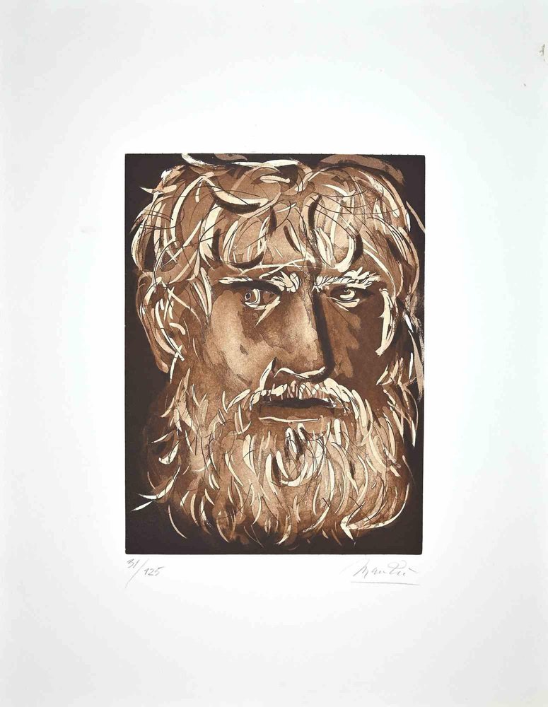 Giacomo Manzú, Portrait of King Oedipus, Etching, 1970