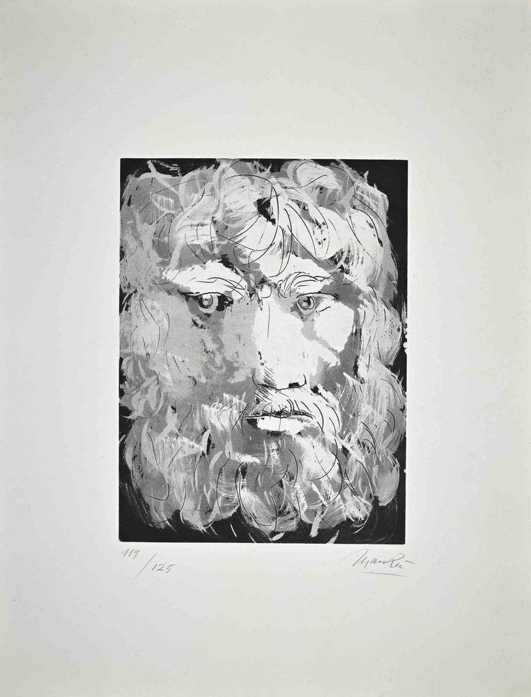 Giacomo Manzú, Portrait of King Oedipus, Etching, 1970